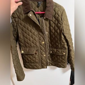 J crew classic olive green quilted jacket, size small
